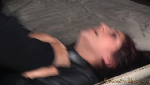 Flexible Nikki Knightly bound in straightjacket and ragdoll fucked without mercy by two cocks!