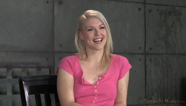Blonde Texan Ella Nova lashed to the breeding post and used by 2 big cocks, vibrated and creampied!