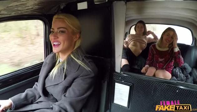 Lesbian taxi threesome wild orgasms