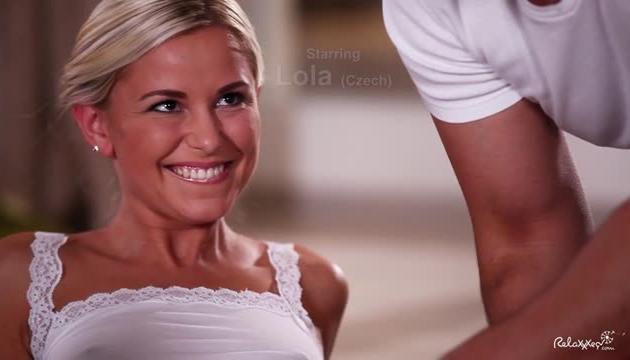 Hot Czech blondie Lola eats cum in erotic oiled up massage and fuck