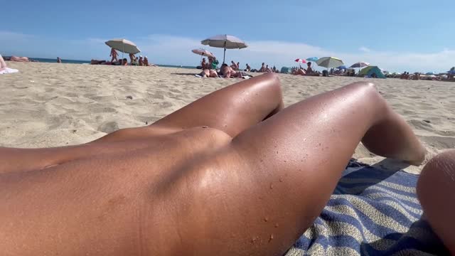 Hot Monica Fox licks balls and sucks cock on public beach with cum swallowing
