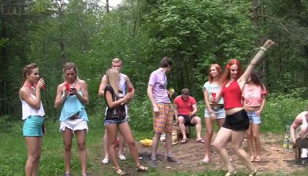 Filthy college sluts turn an outdoor party into wild fuck fest, part 1